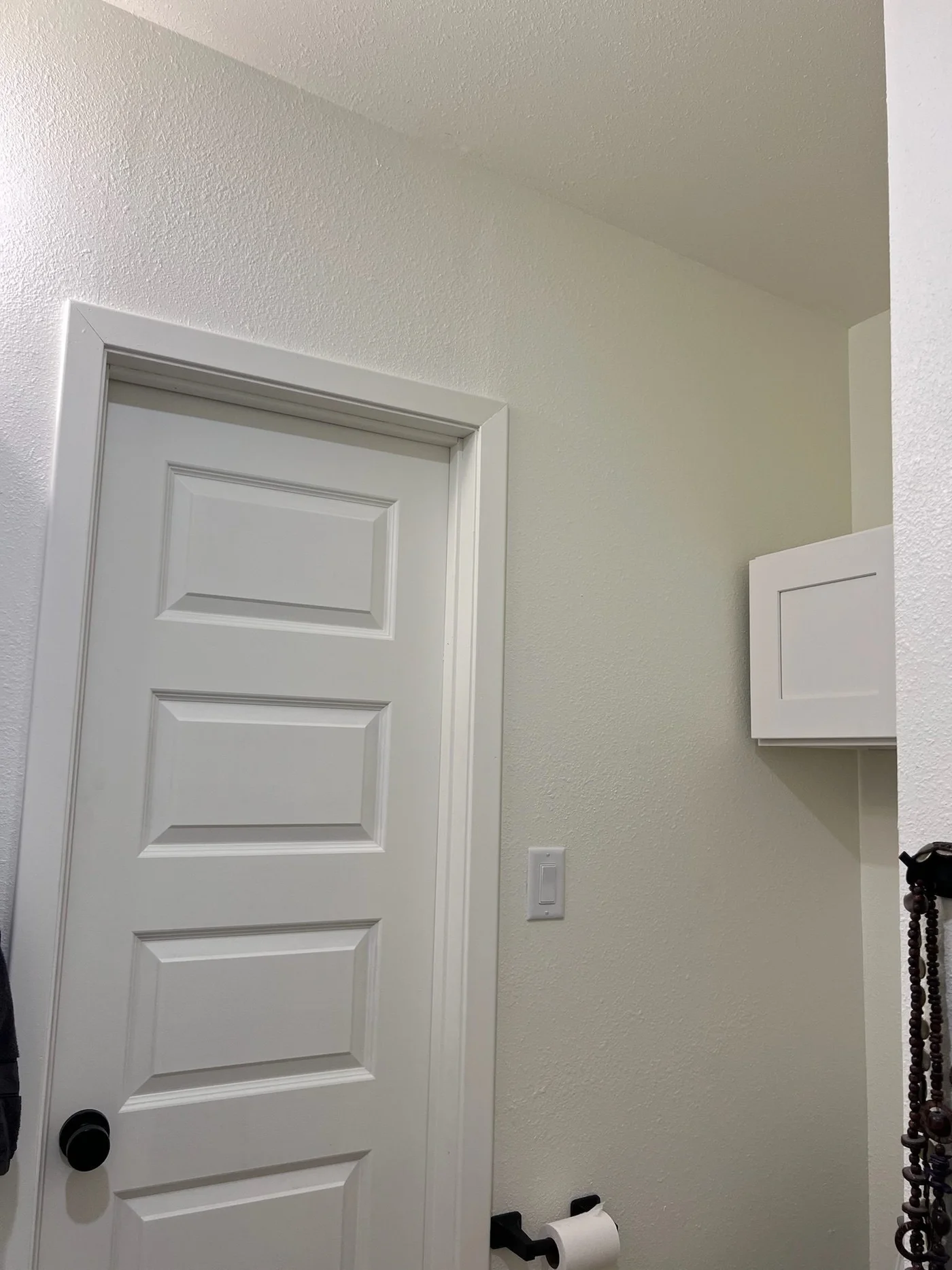 White 5-panel interior door with satin nickel hardware