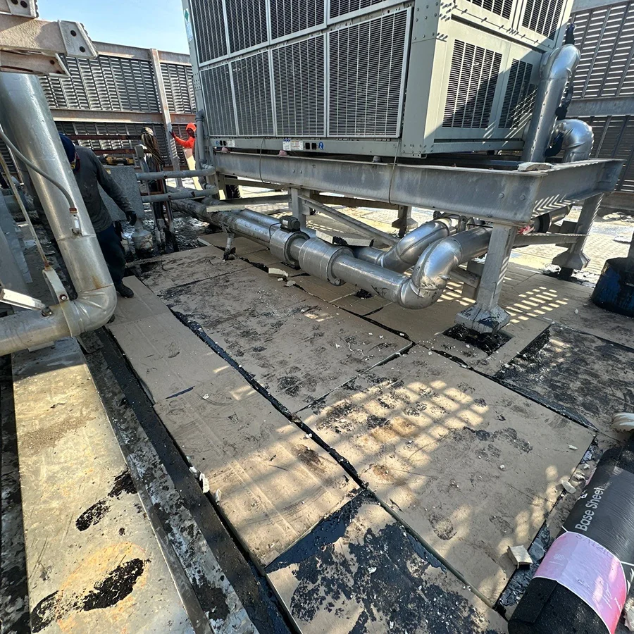 a commercial roof replacement in progress