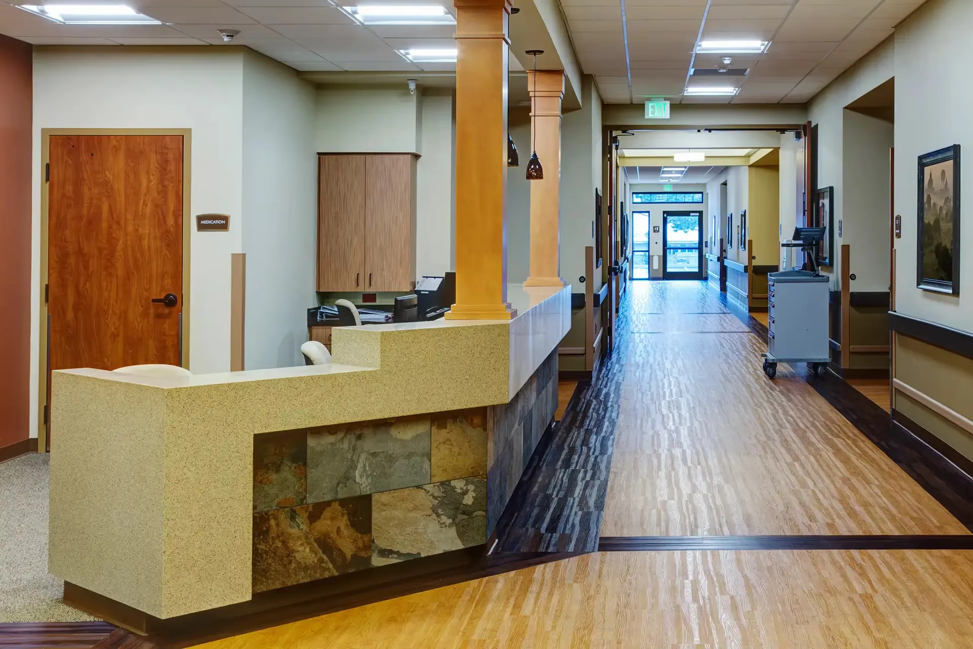 Front desk area of a renovated medical office