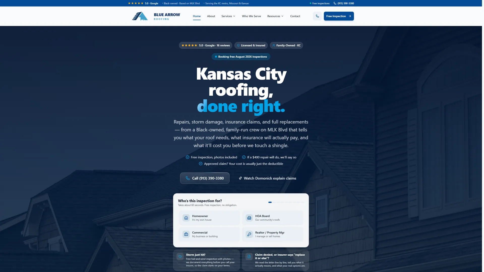 Blue Arrow Roofing, from the site we built