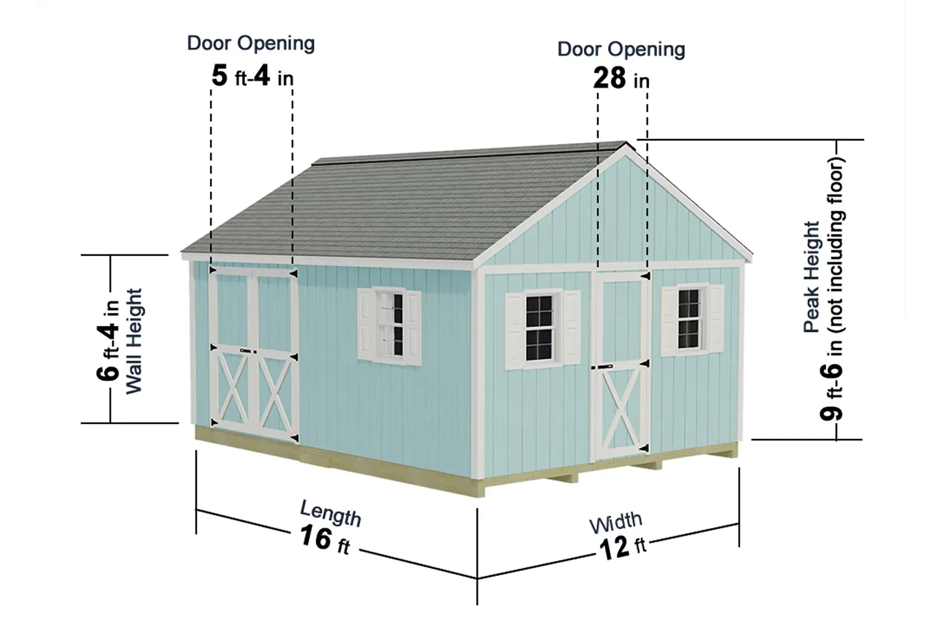 12 x 16 shed with dimensions