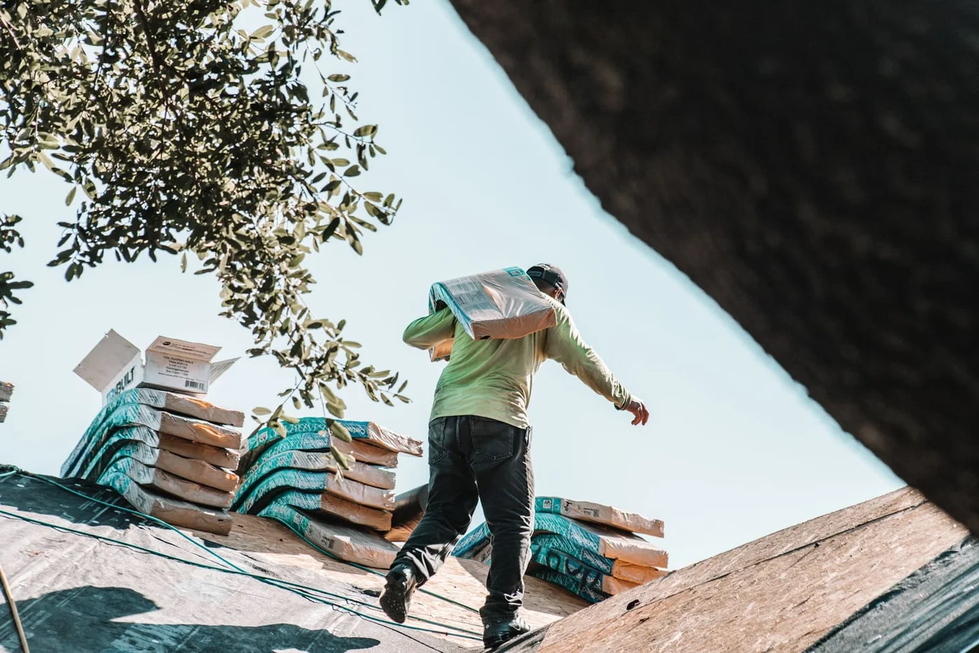 Roofing crew at work on a residential roof