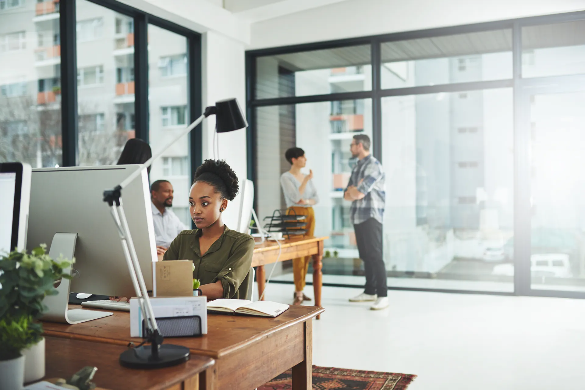 Modern office space in Atlanta showcasing King Construction's renovation work, focusing on productivity and employee well-being enhancements.