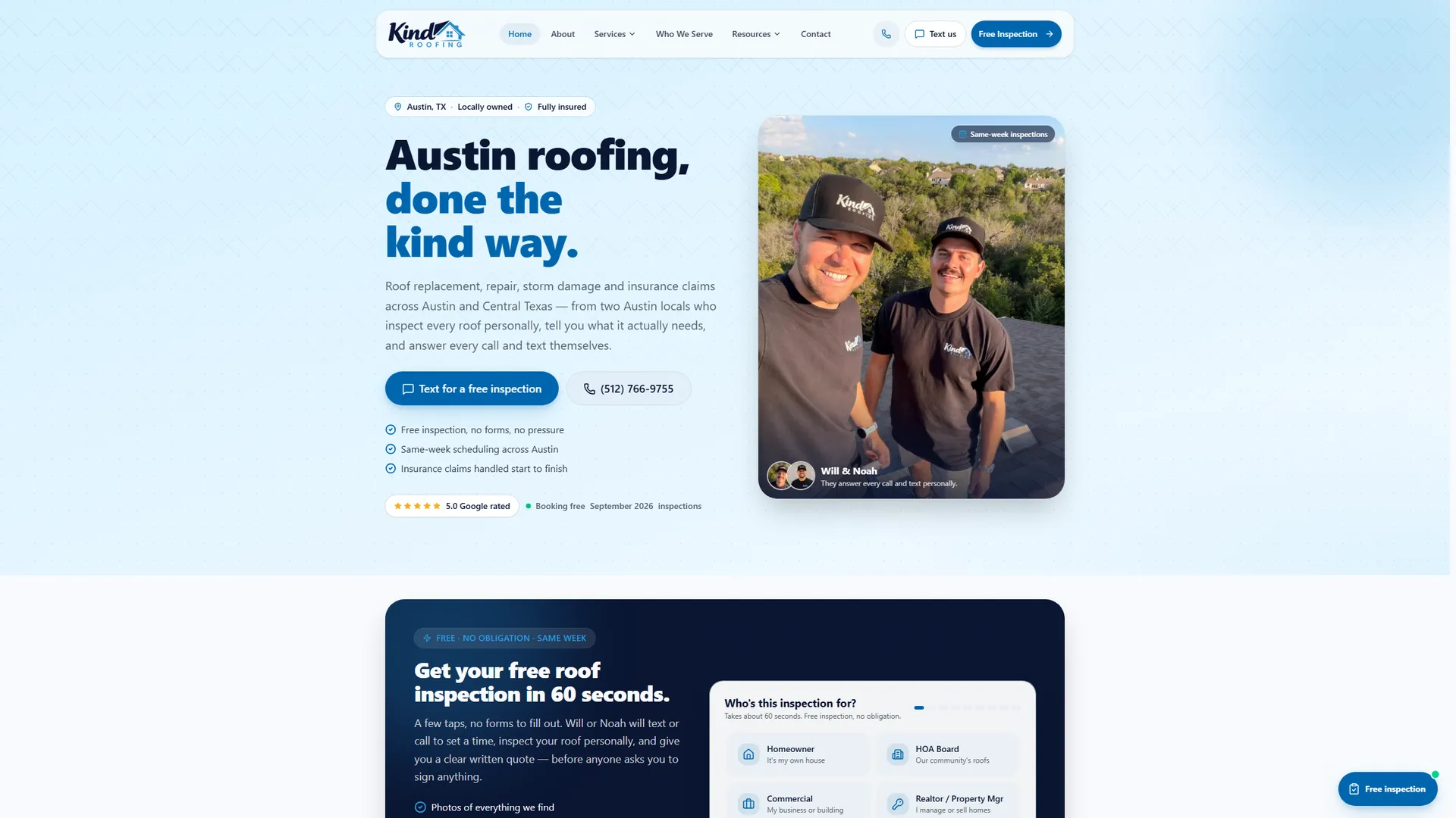 Kind Roofing website