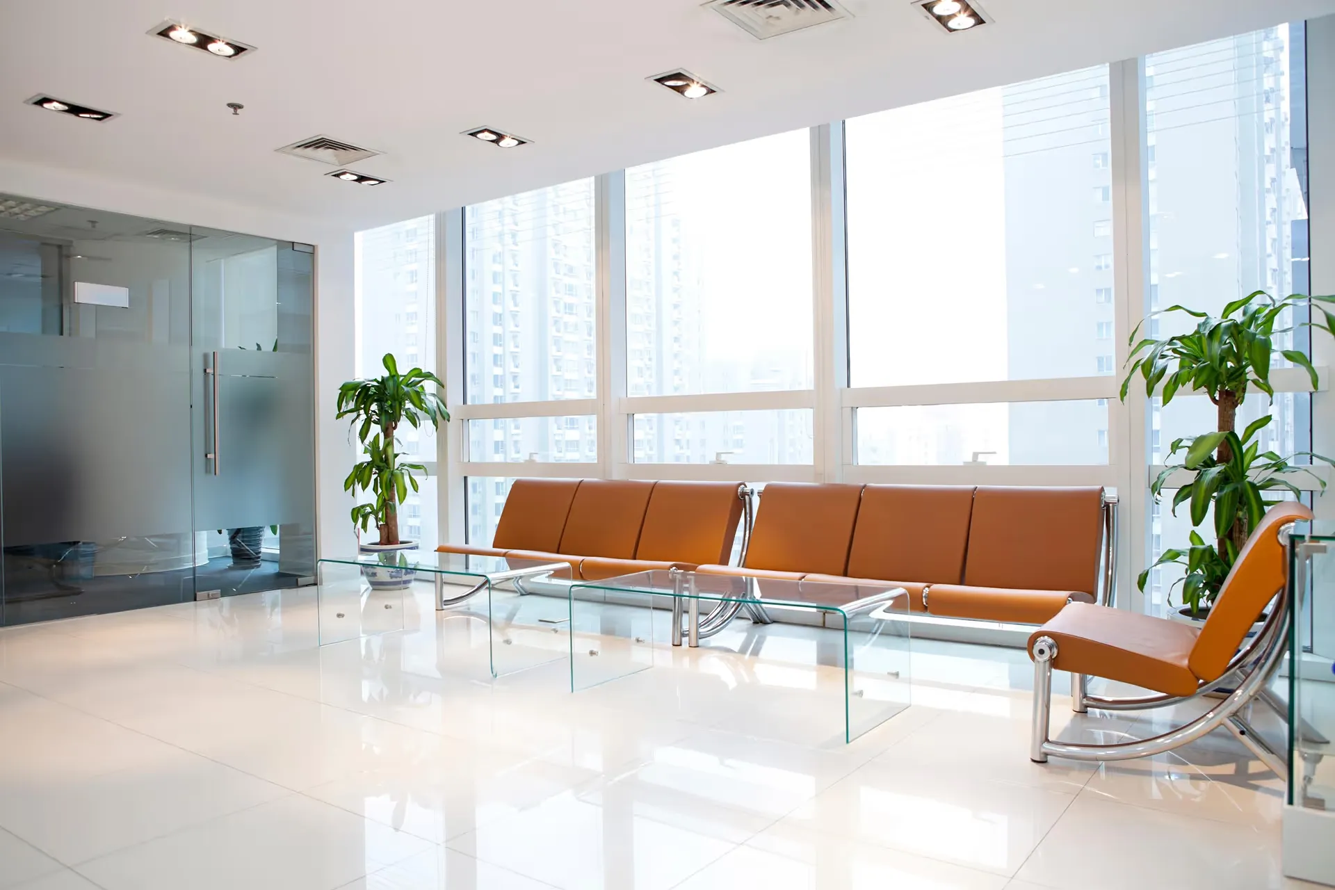 modern medical office interior with large windows