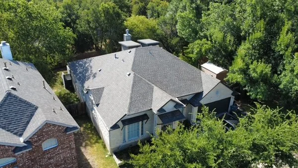 Aerial view of the roof replaced in one day on Raf B.'s home
