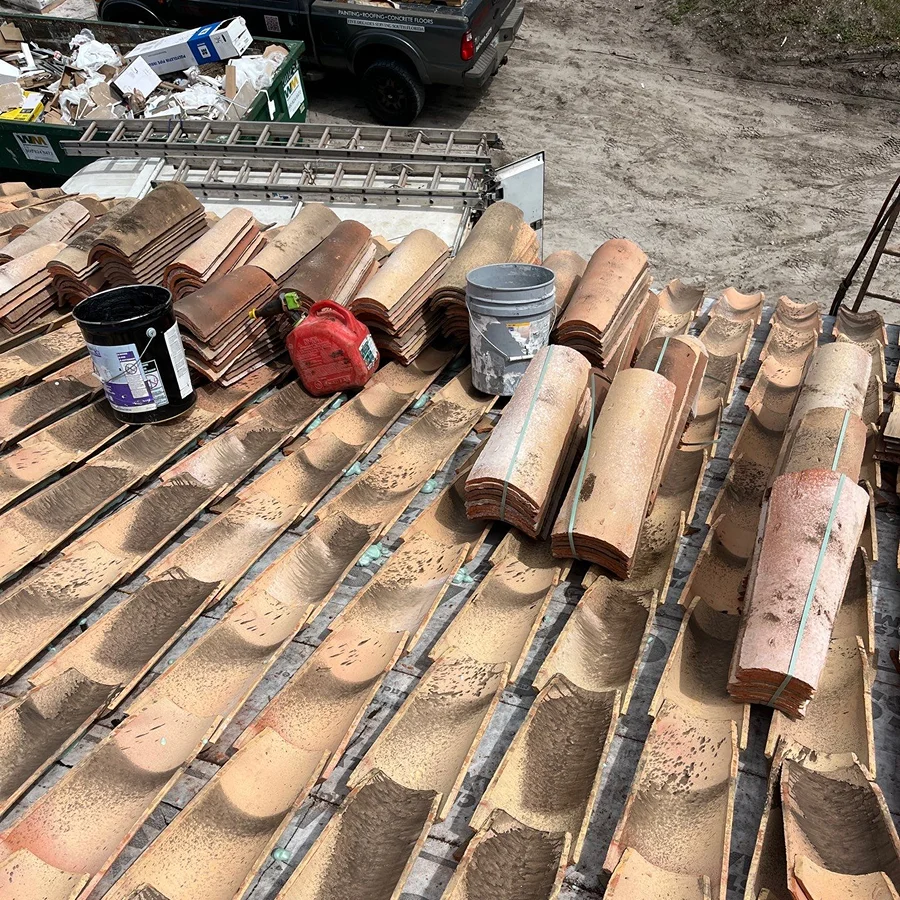 residential shingle roof replacement in progress
