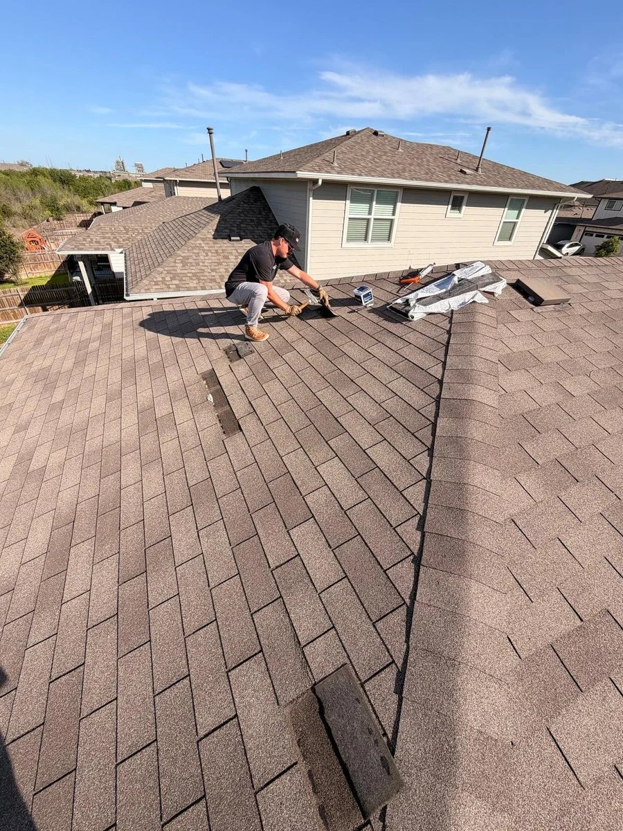 Targeted shingle repair in progress