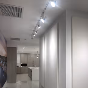 A freshly painted commercial interior corridor